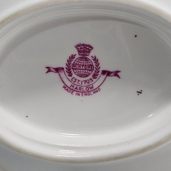 Minton Marlow Floral Gravy Boat Attached Underplate vtg Globe backstamp1950s ros - Picture 6 of 12